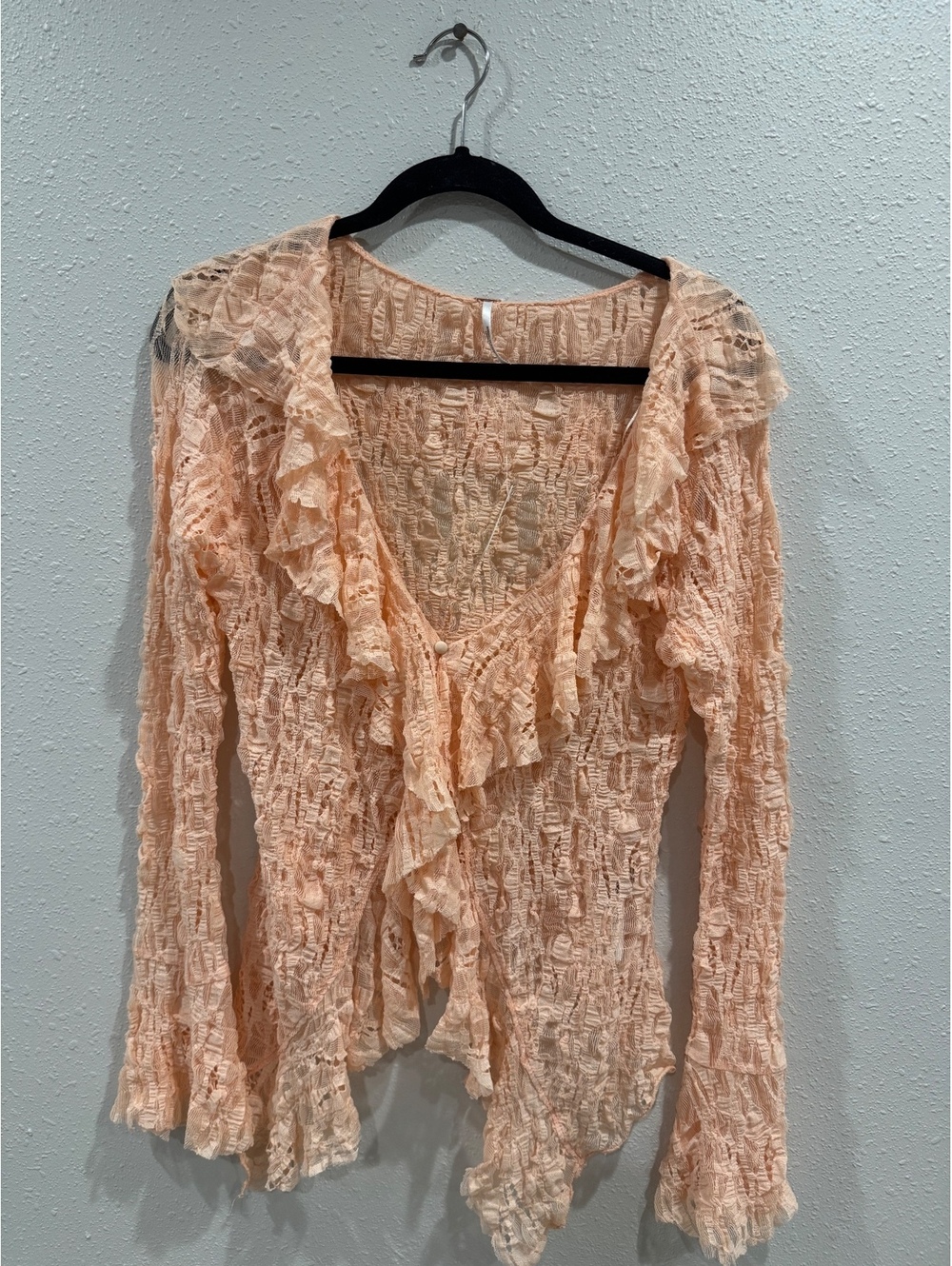 Free People Apricot Cream Lace Ruffle Cardigan Top Size M